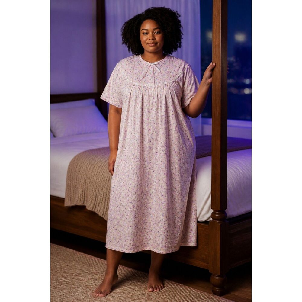 Roseberry Adaptive Hospital Gown Pink Floral Open Back Granny Muumuu Dress XL